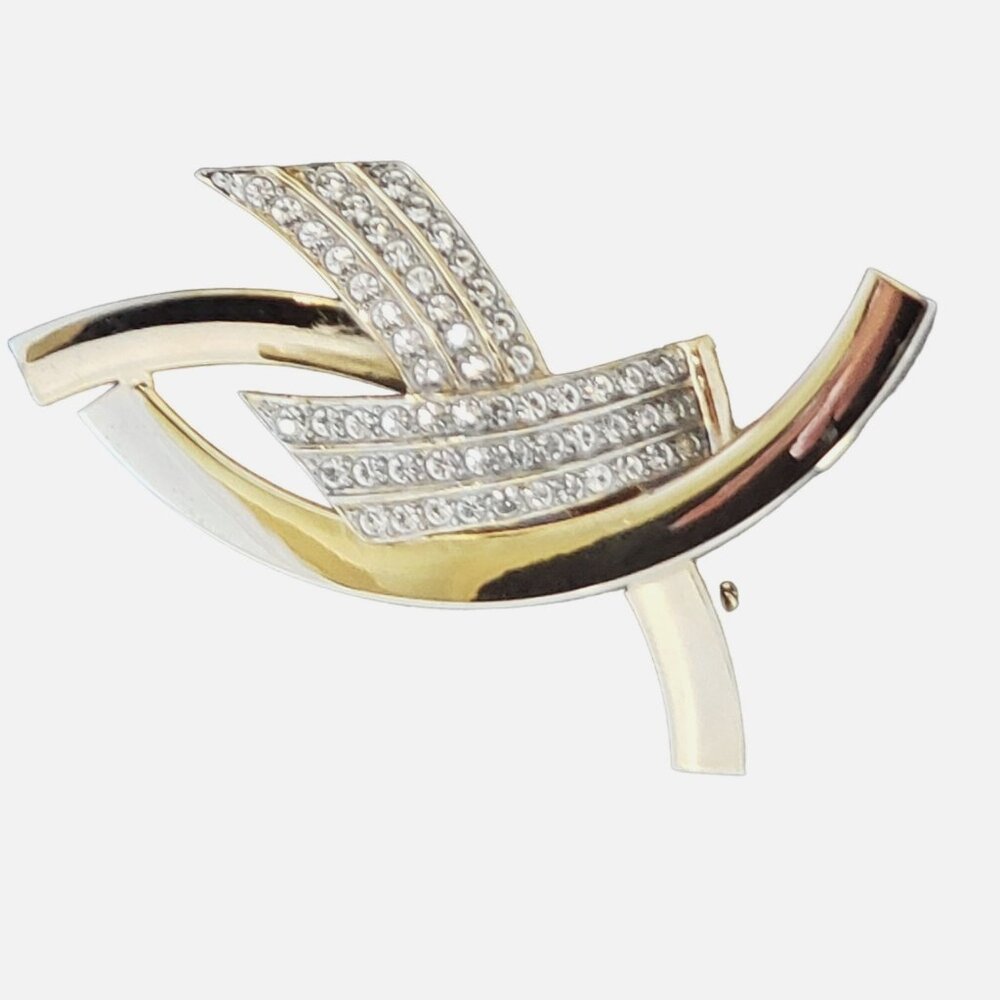 RARE Rhinestone Crystal AIDS Ribbon or Ichthys Fish Christian Pin Brooch Gold Pl - Picture 2 of 15
